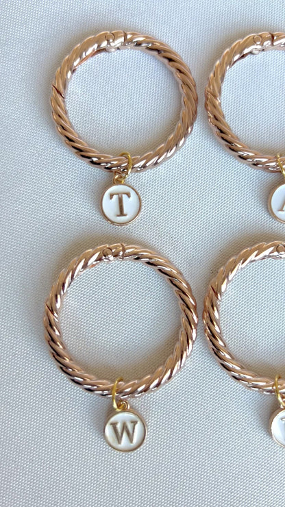 Gold Round Frame Ivory Monogram Drink Marker Set