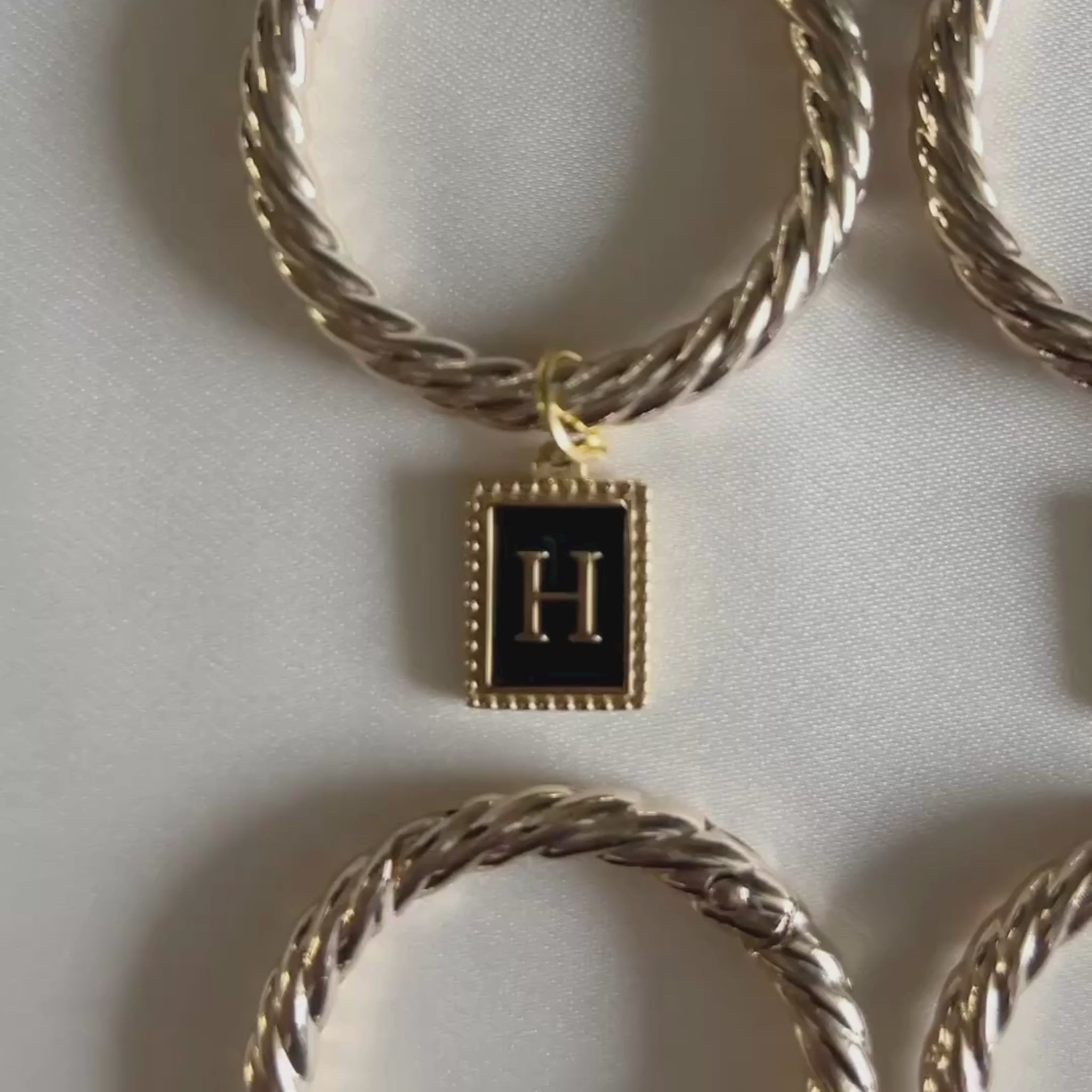 Gwen - Beaded Black Enamel Rectangle Monogram Wine Charms (Set of 4)