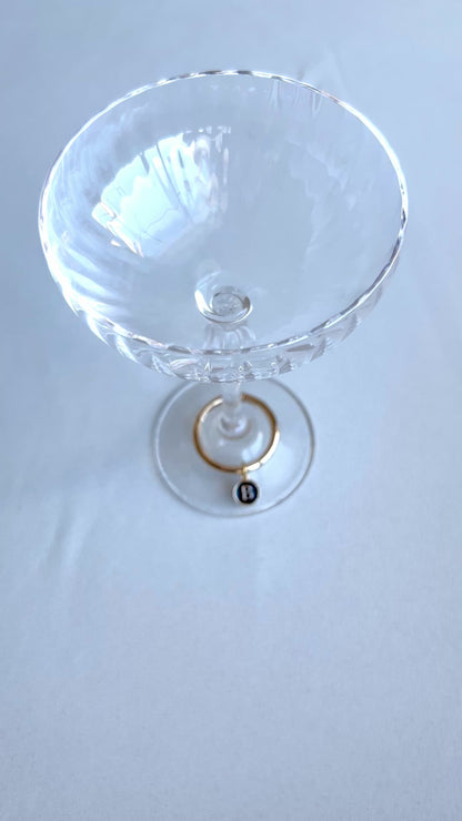 Gold Round Frame Black Monogram Drink Marker Set