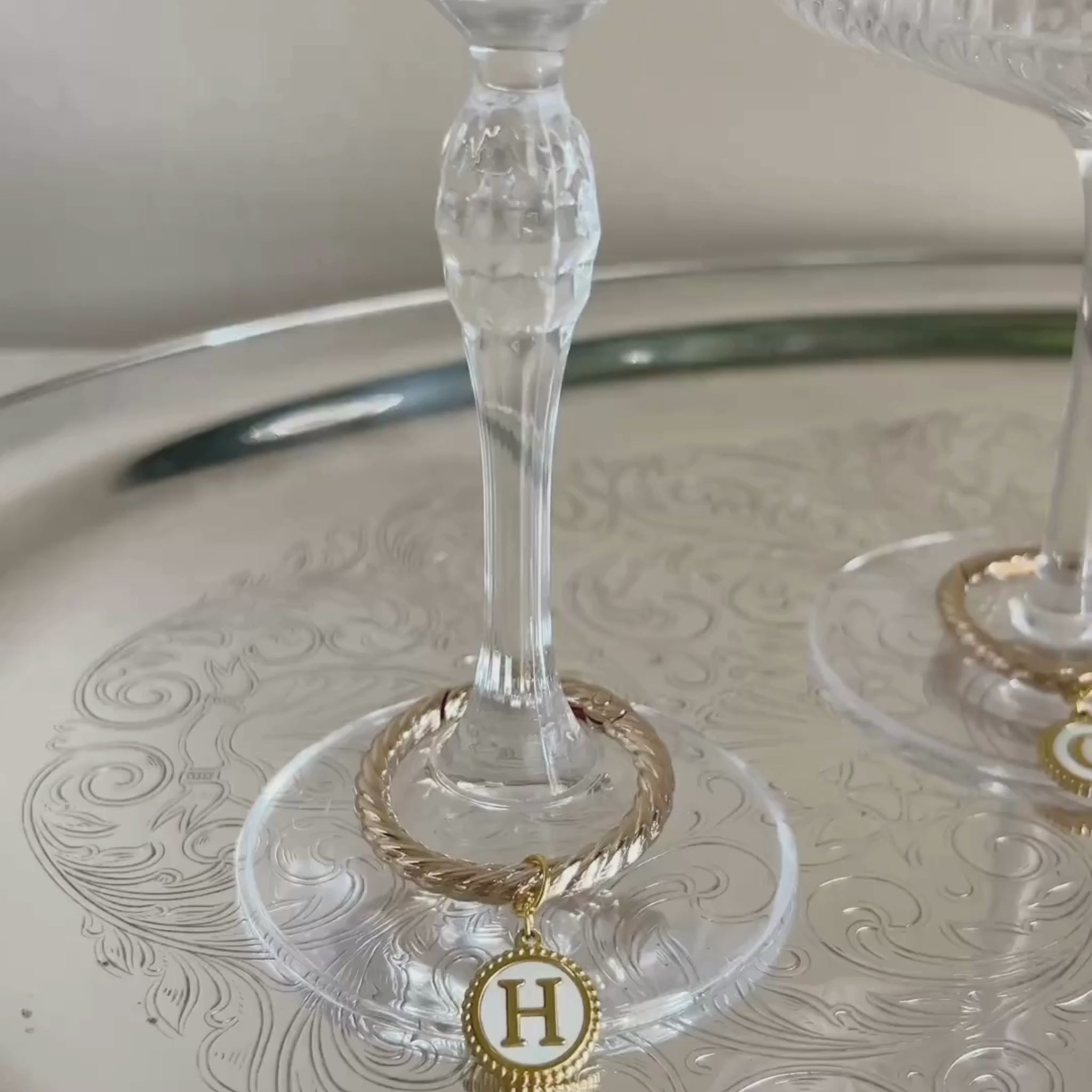 Daphne - Beaded Round Pearl Monogram Wine Charms (Set of 4)