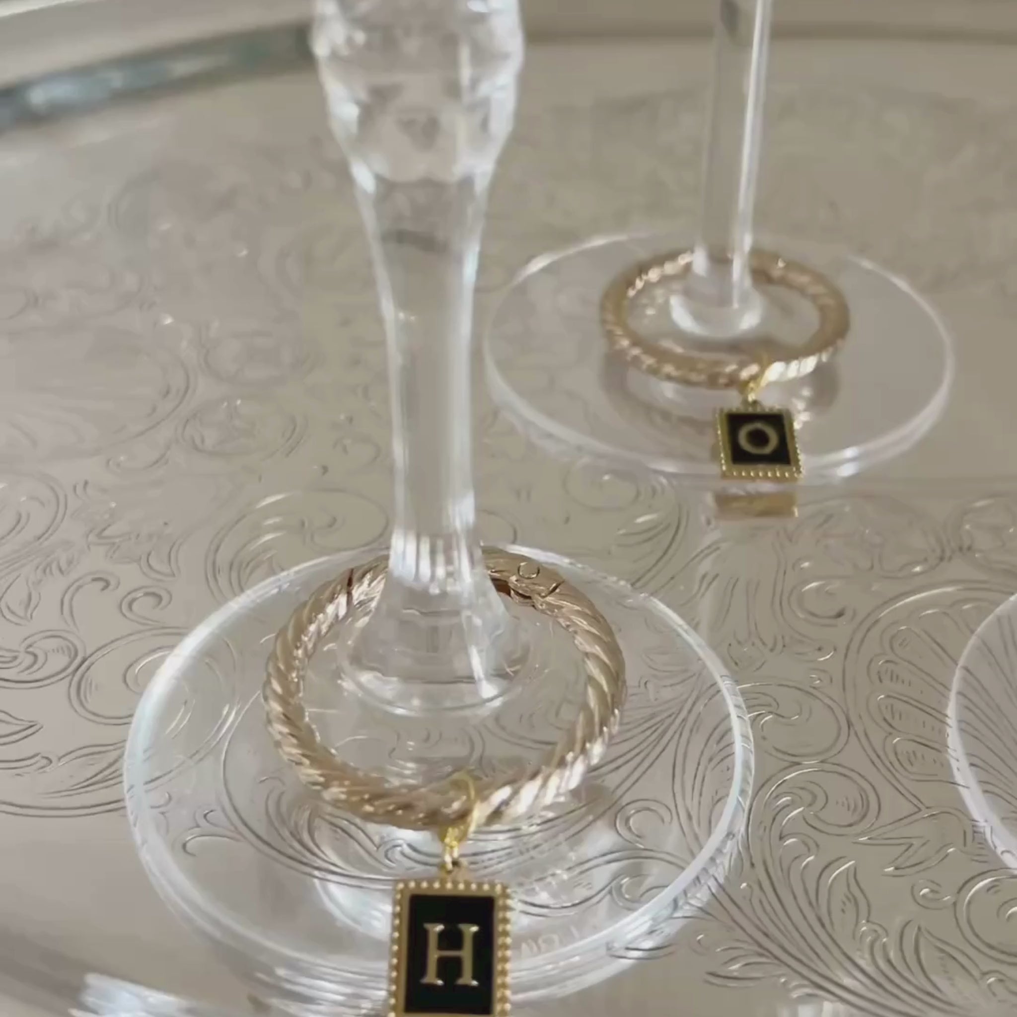 Gwen - Beaded Black Enamel Rectangle Monogram Wine Charms (Set of 4)