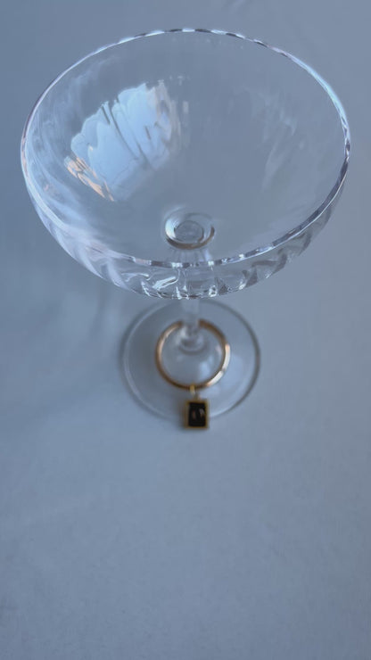 Gold Beaded Rectangle Frame Black Monogram Drink Marker Set