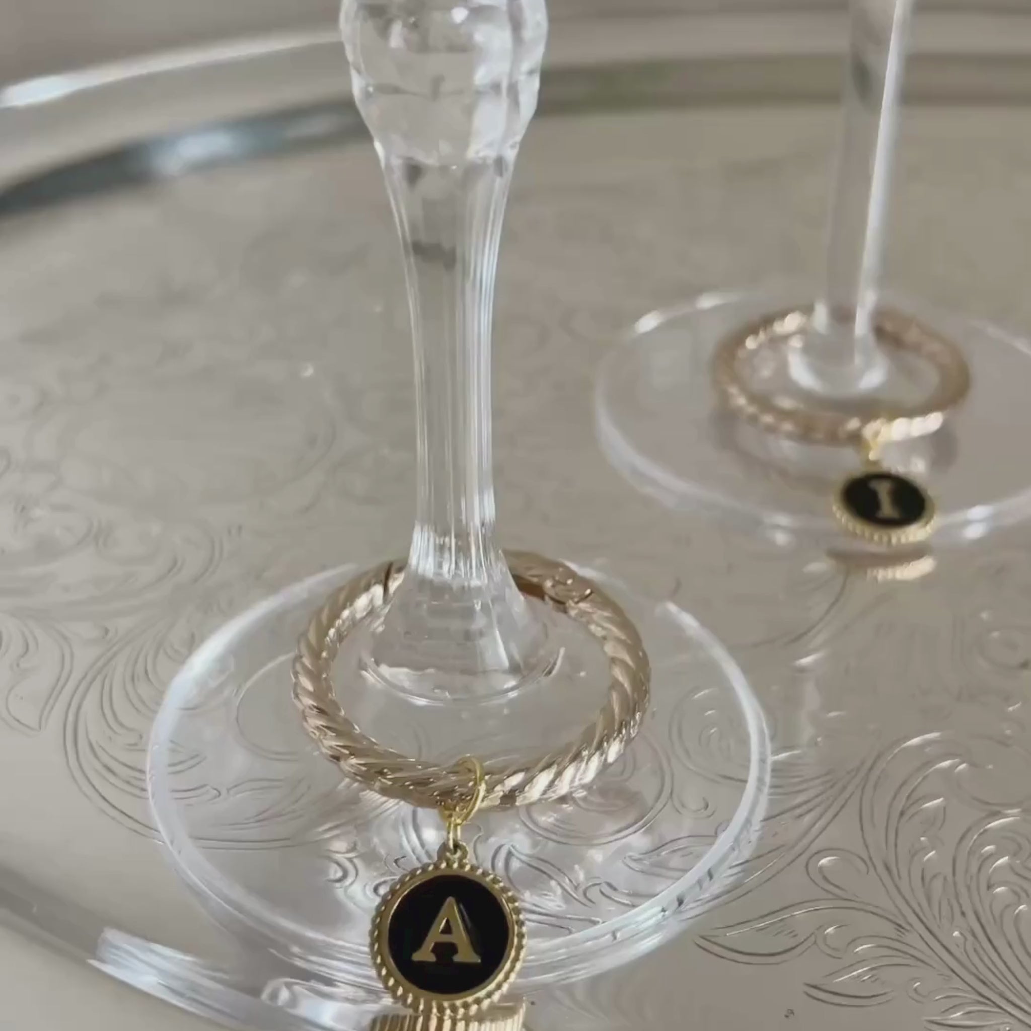 Zora - Beaded Round Black Monogram Wine Charms (Set of 4)