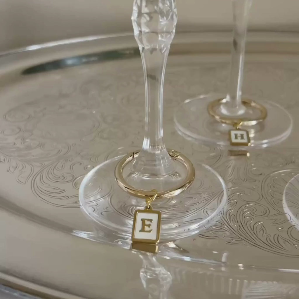 Celeste - Smooth Pearl Rectangle Monogram Wine Charms (Set of 4)