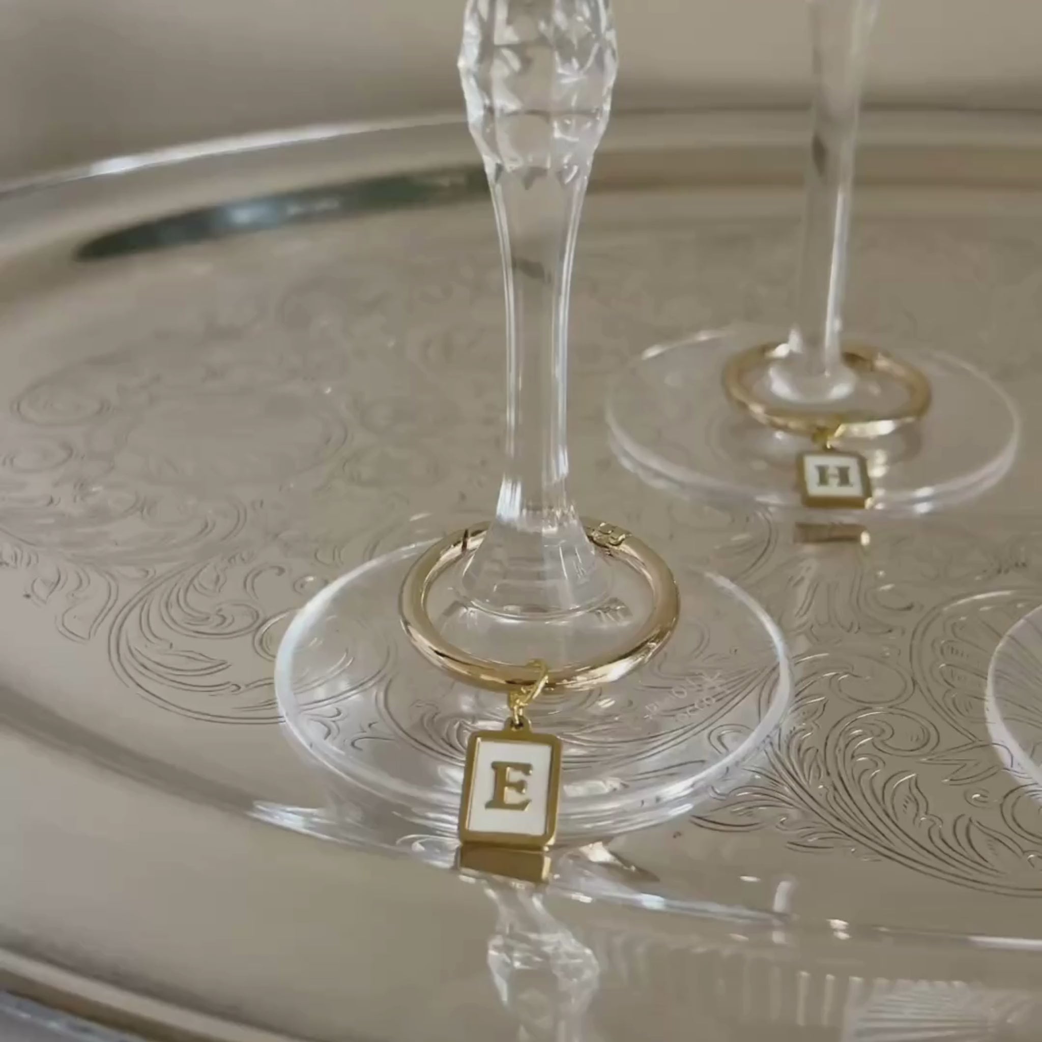 Celeste - Smooth Pearl Rectangle Monogram Wine Charms (Set of 4)