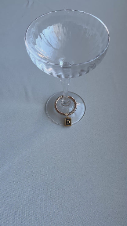 Gold Beaded Rectangle Frame Black Monogram Drink Marker Set