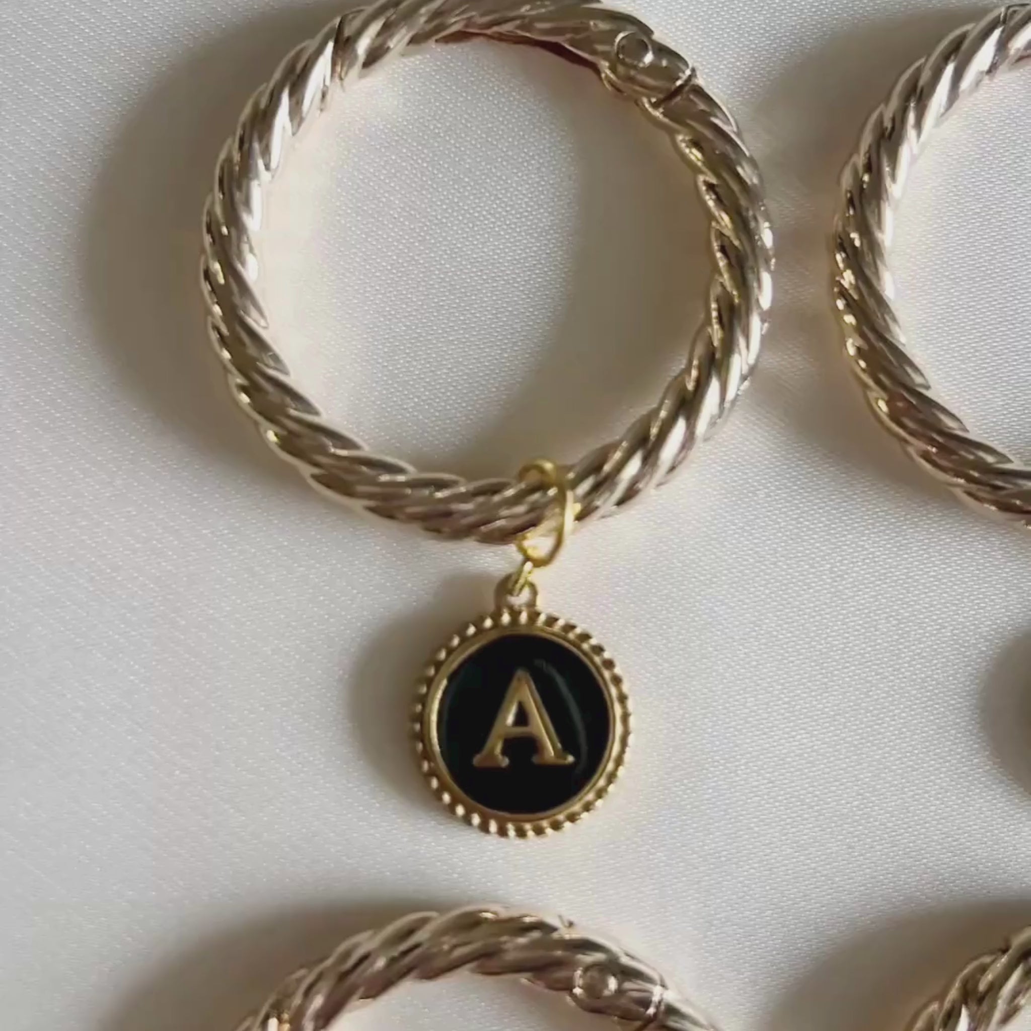 Zora - Beaded Round Black Monogram Wine Charms (Set of 4)