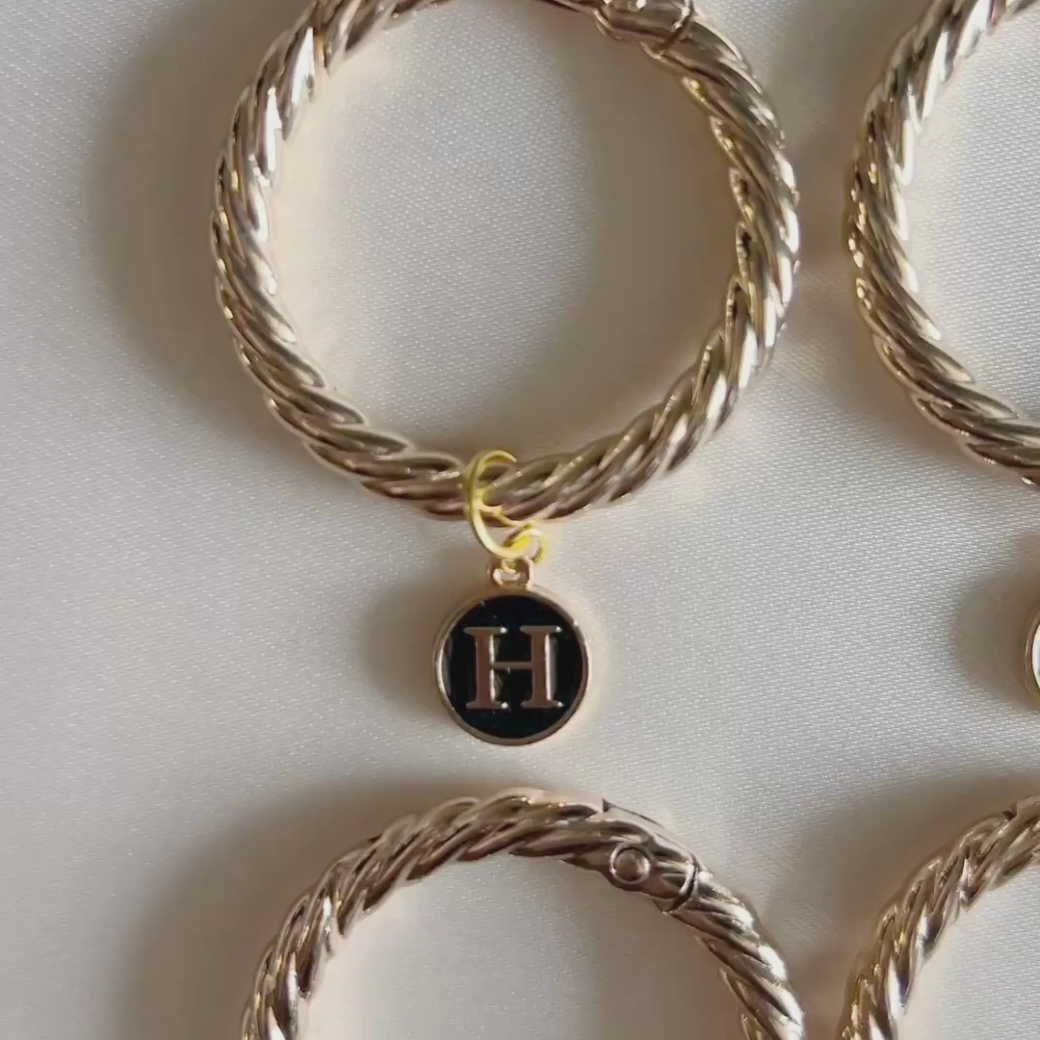 Estelle - Smooth Round Black Enamel Monogram Wine Charms (Set of 4)