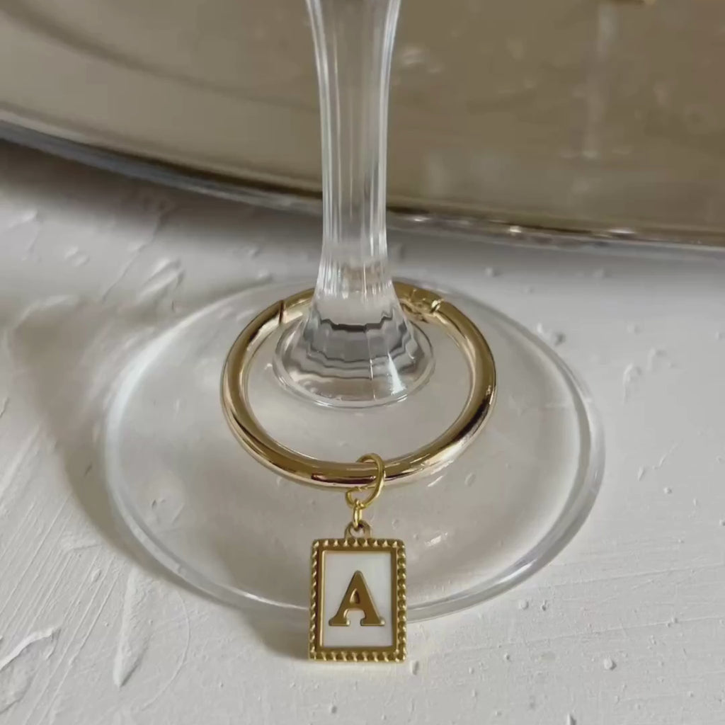 Charlotte - Beaded Pearl Rectangle Monogram Wine Charms (Set of 4)