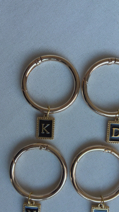 Gold Beaded Rectangle Frame Black Monogram Drink Marker Set