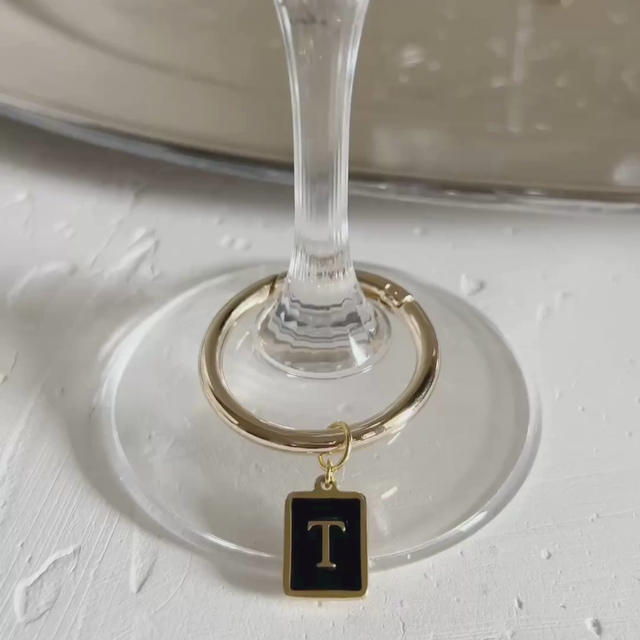 Vespera - Smooth Black Enamel Rectangle Monogram Wine Charms (Set of 4)