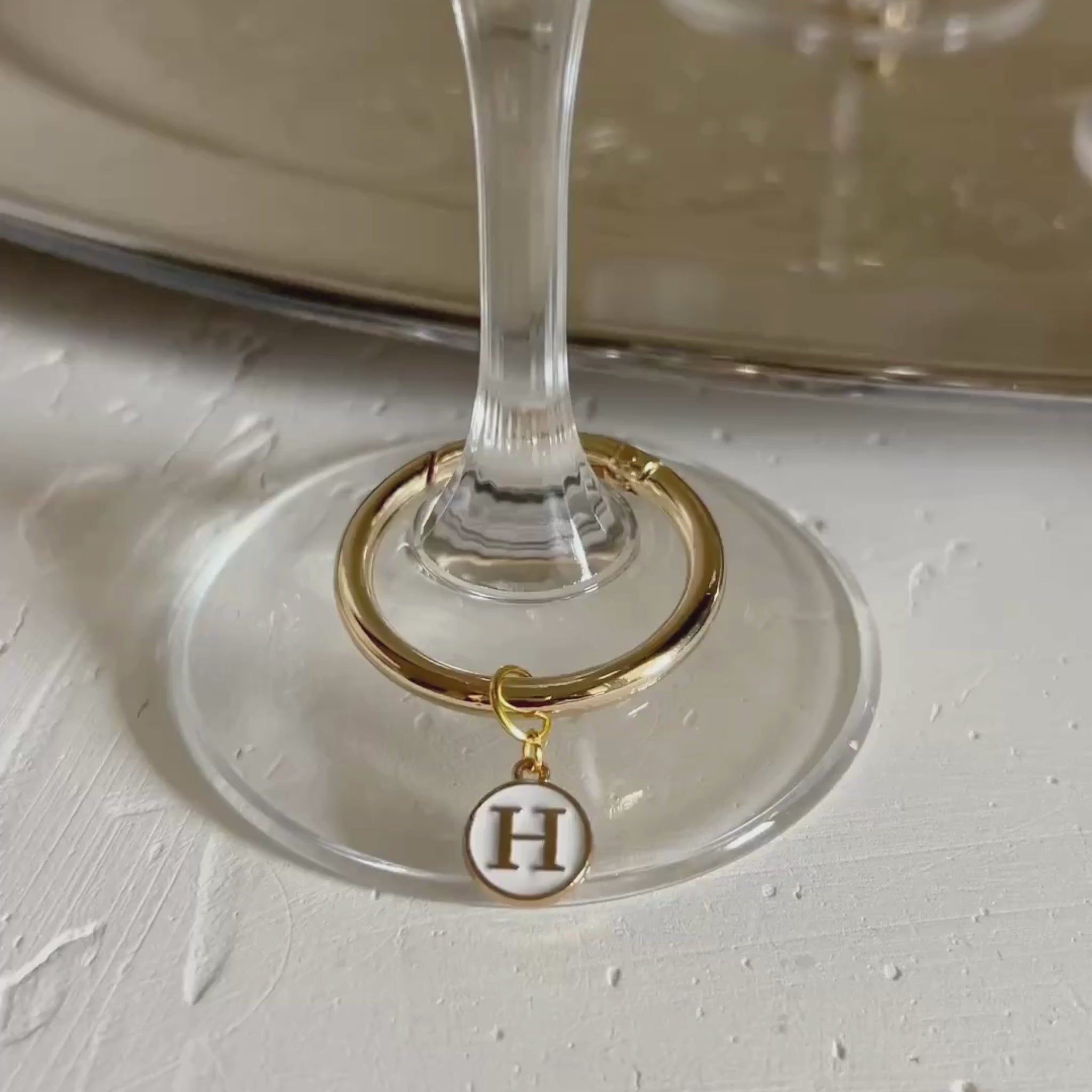 Hera - Smooth Round Ivory Enamel Monogram Wine Charms (Set of 4)