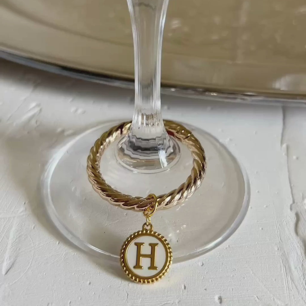 Daphne - Beaded Round Pearl Monogram Wine Charms (Set of 4)